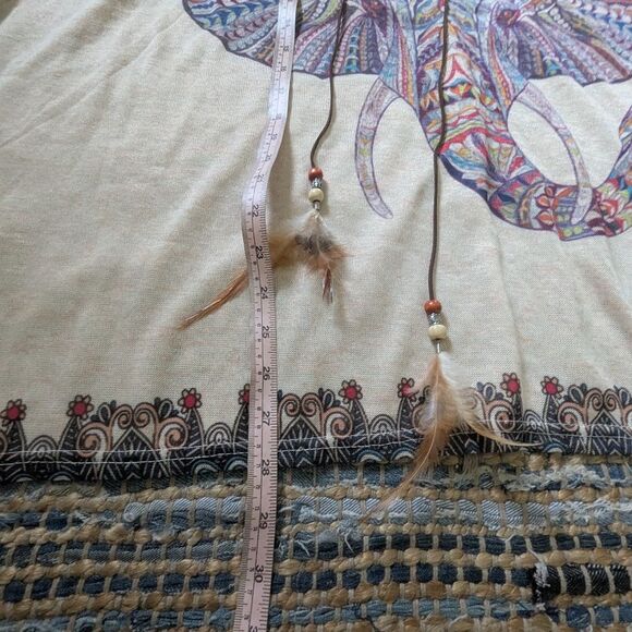 Boho Elephant Print Feather Tie Poncho Kimono One Size Fits Most Tribal Festiv - Picture 3 of 6